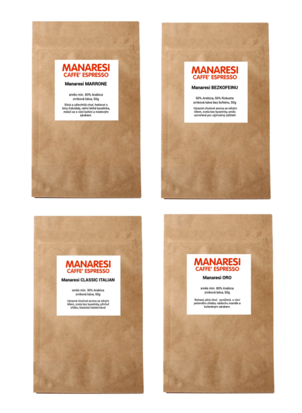 Degustační balení zrnkové kávy Manaresi 4x50g